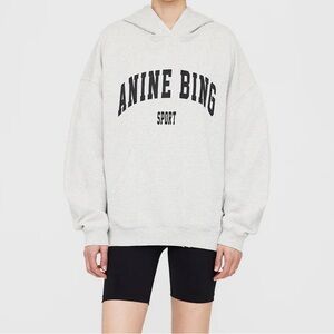 New Anine Bing Harvey Sweatshirt in Heather Grey Navy Oversized Size Small